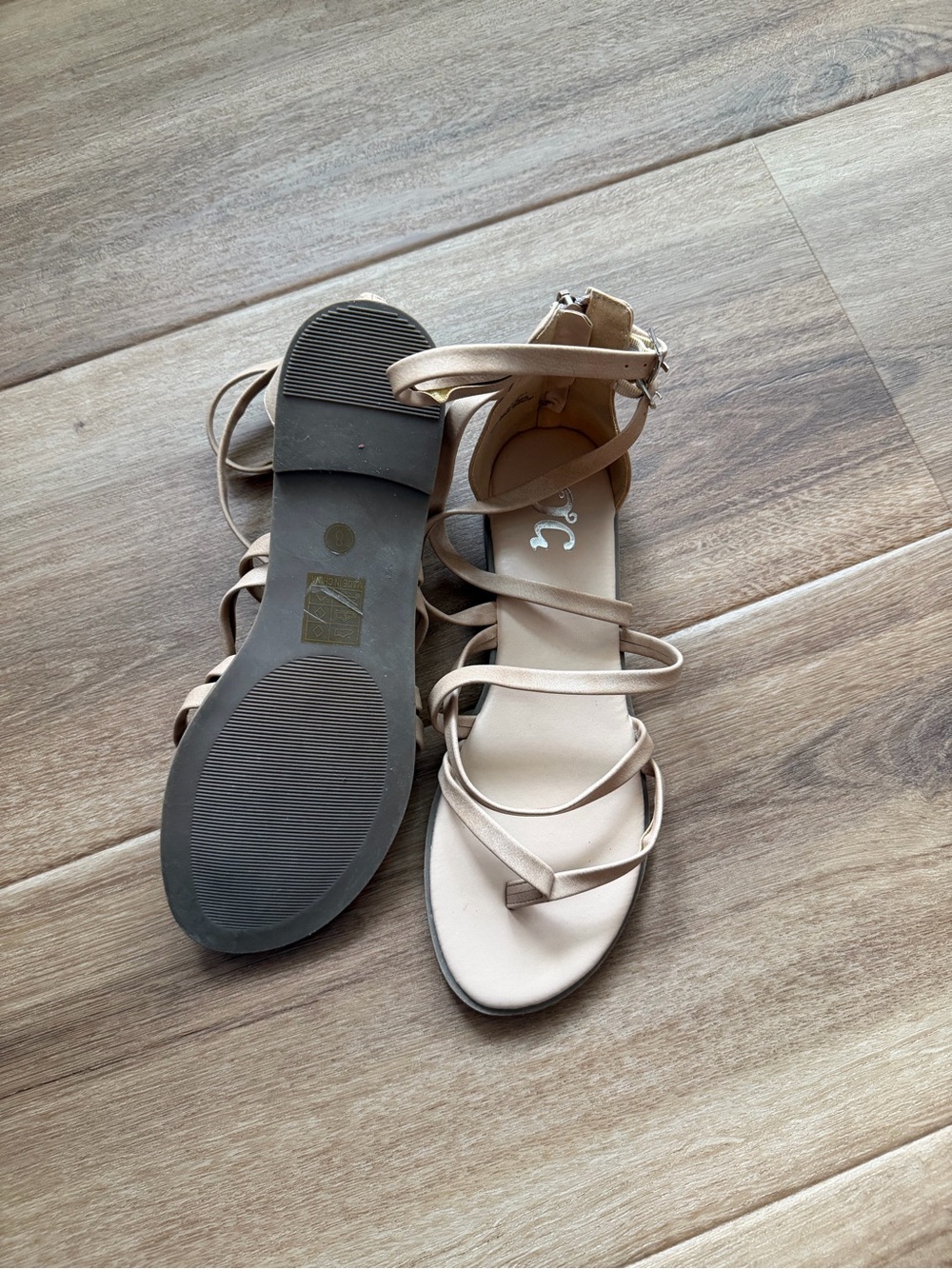 Source Unknown Beige Strappy Ankle-Wrap Sandals